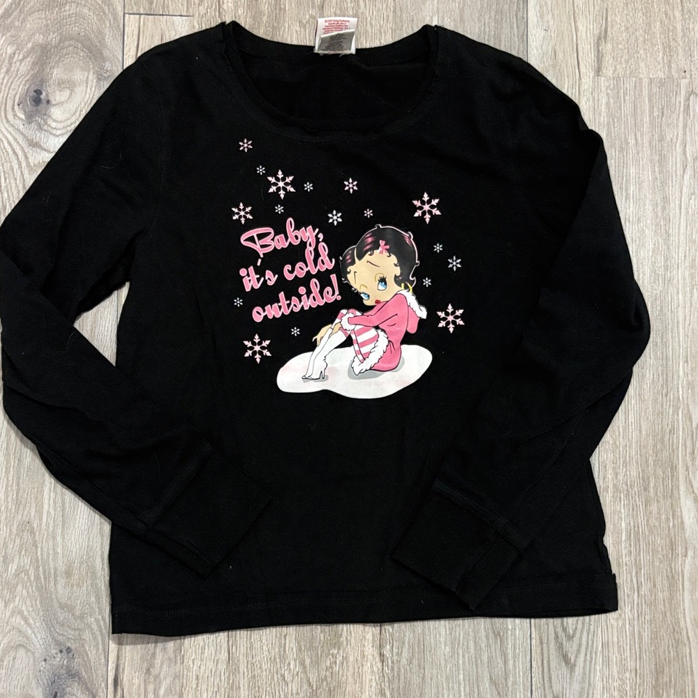 Betty Boop Black Long Sleeve Tee with Pink Print